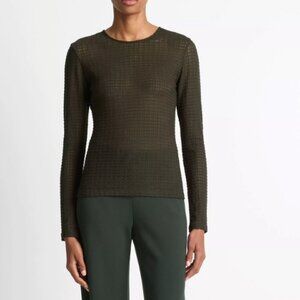Vince. Women's Shadow Grid Long-Sleeve Top SM/Verde BNWT